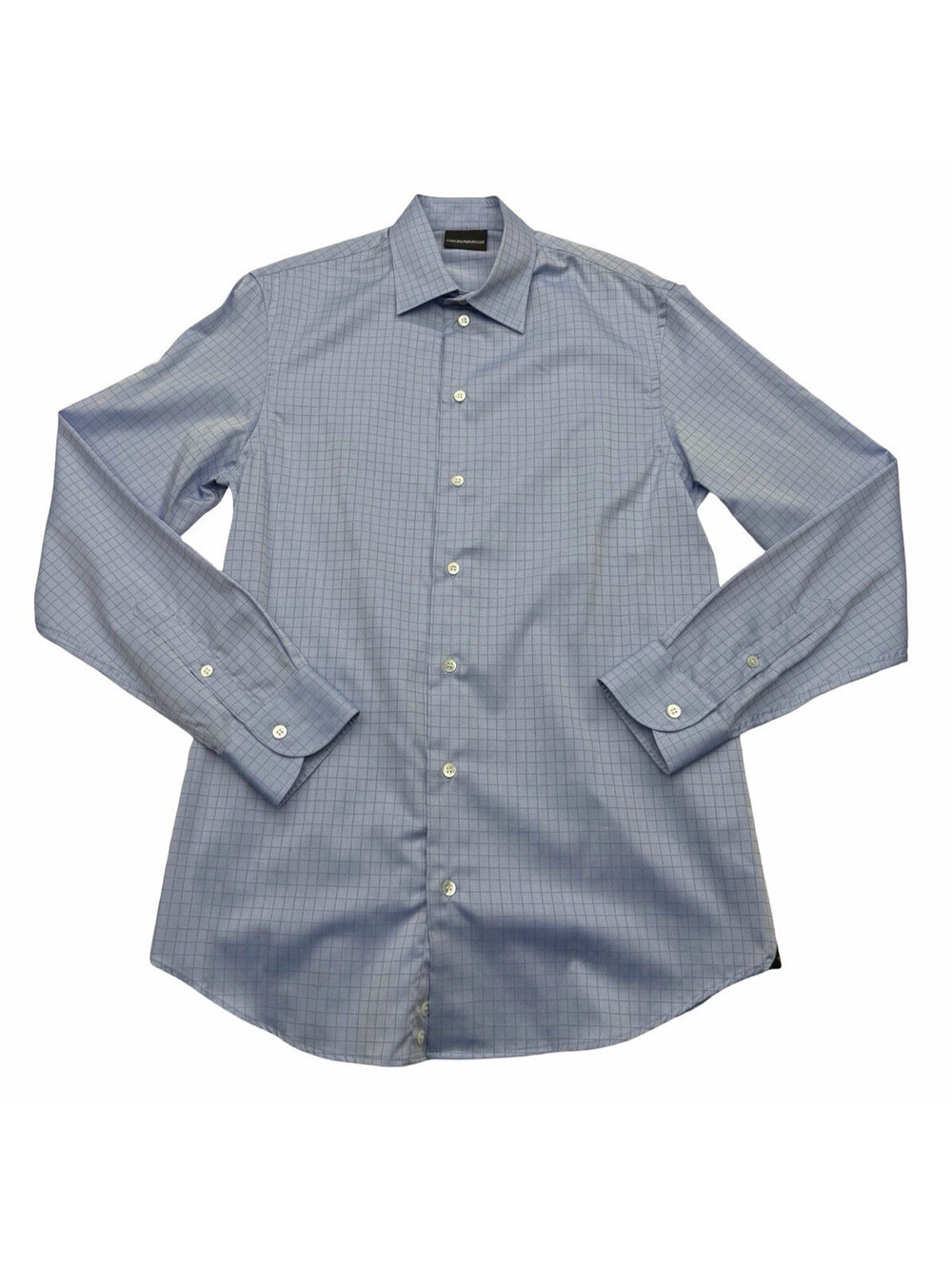 Emporio Armani Slim Fit Button Up Stretch Fabric Shirt Graph Check Blue Size S